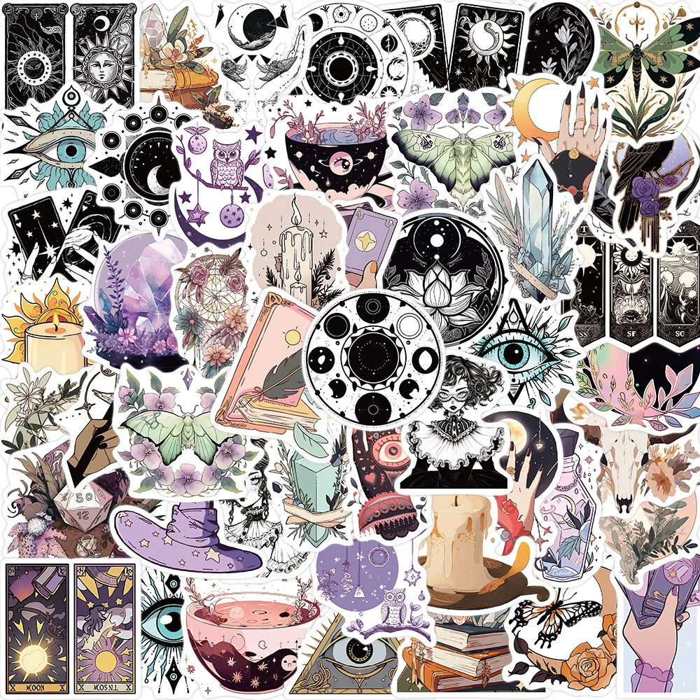 50pcs Cute Witch Magic Stickers for Helmet, Wall, DIY Decoration