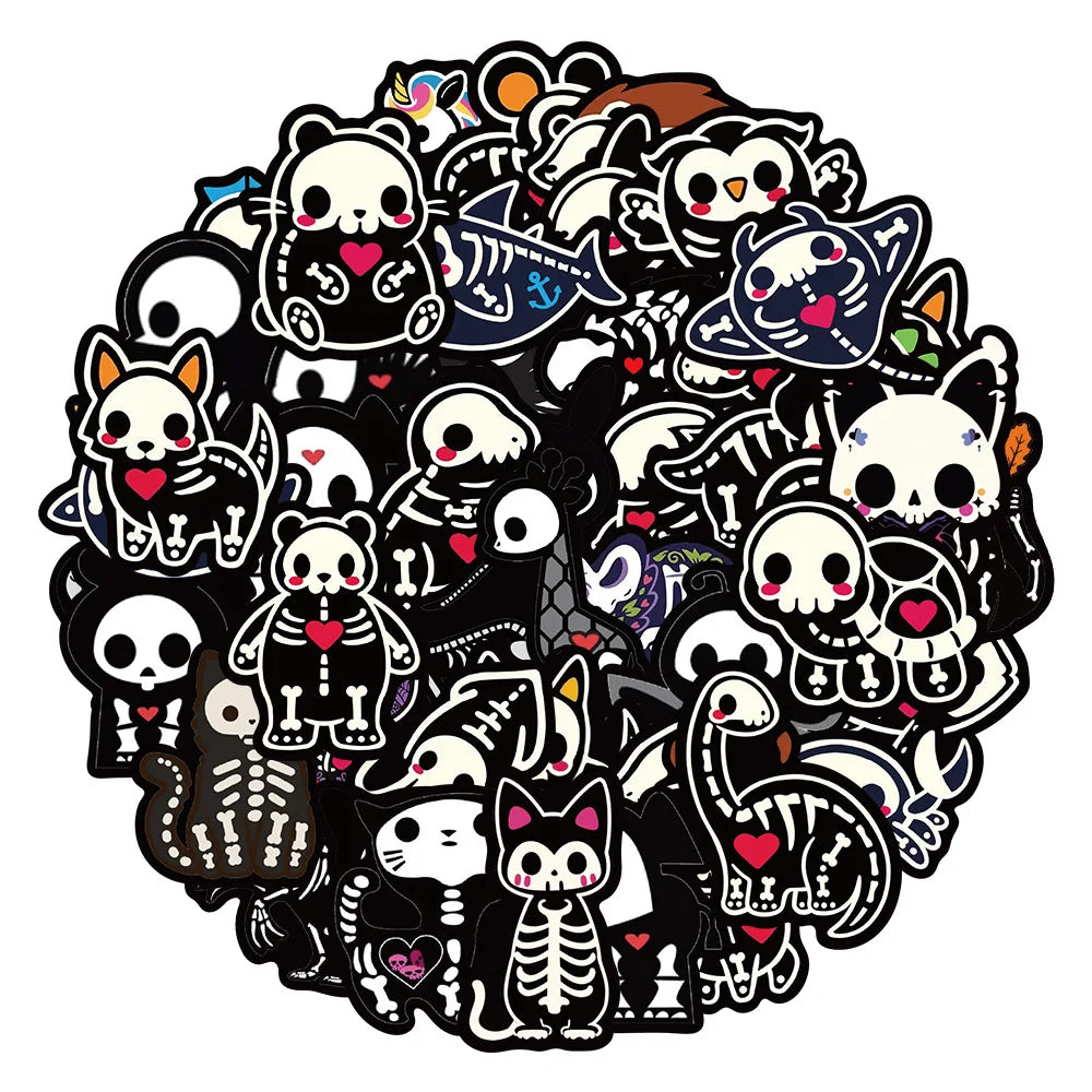 Cartoon Animal Skull Stickers for Snowboard Laptop Luggage Car Fridge Decor