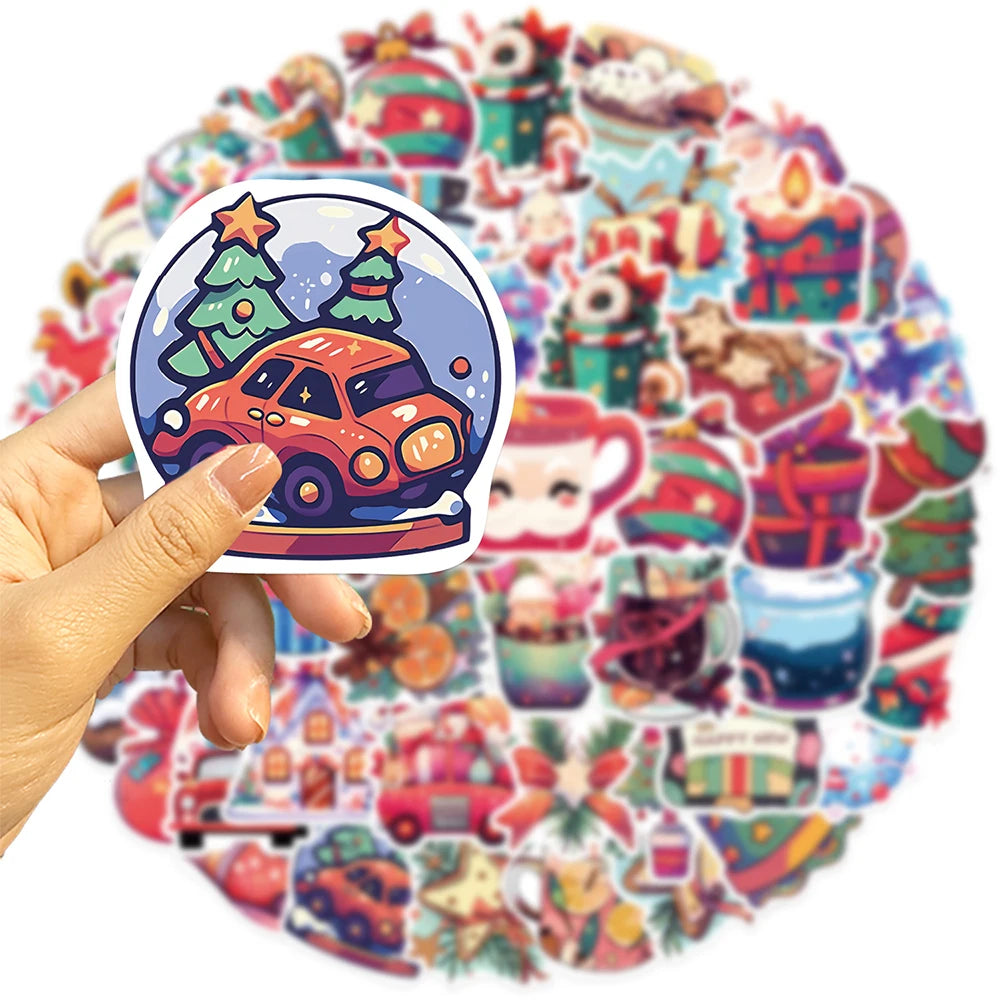 10/30/50PCS Cute Christmas Cartoon Stickers Santa Claus Decals Toys DIY Skateboard Fridge Phone Funny Waterproof Graffiti Gift