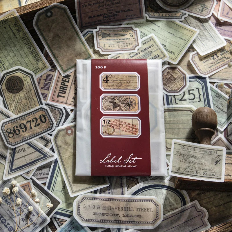100Pcs Vintage Specimen Label Stickers for Scrapbooking and Journals