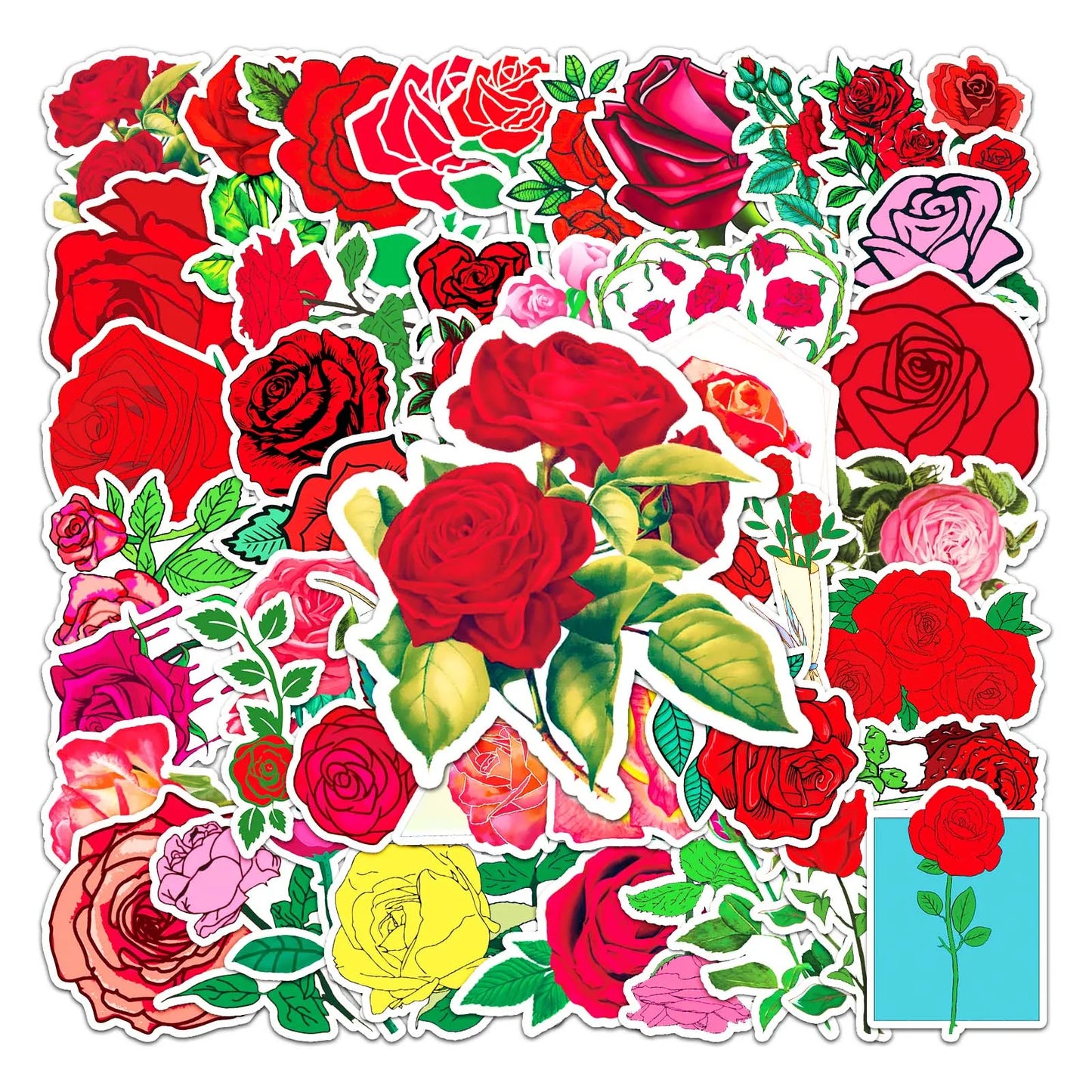50Pcs Rose Cartoon Waterproof Vinyl Stickers for Skateboard Snowboard