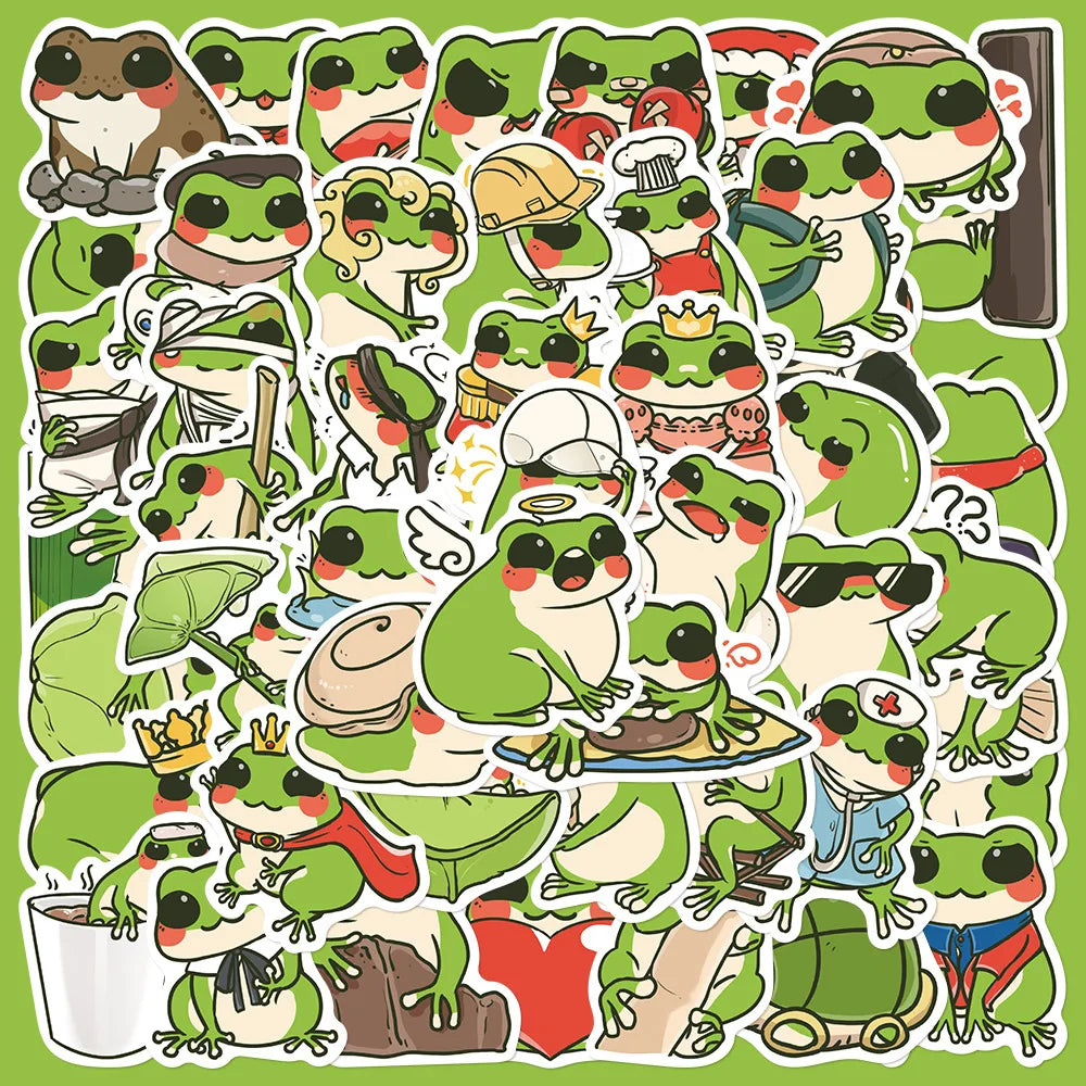 50Pcs Cute Frog Cartoon Stickers for Helmet, Wall, DIY Decoration