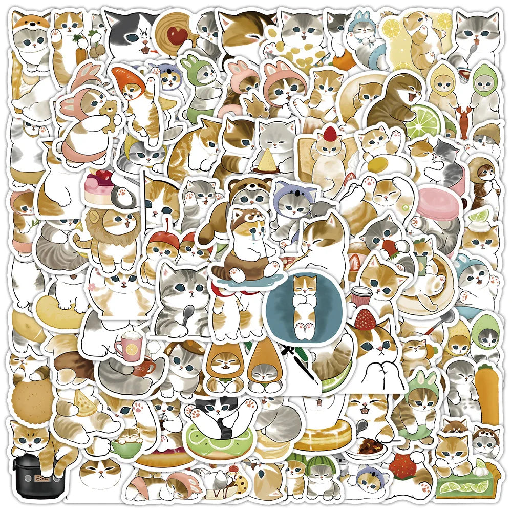 100PCS Winter Cat Stickers Aesthetic PVC Decoration Stationery Scrapbooking Supplies