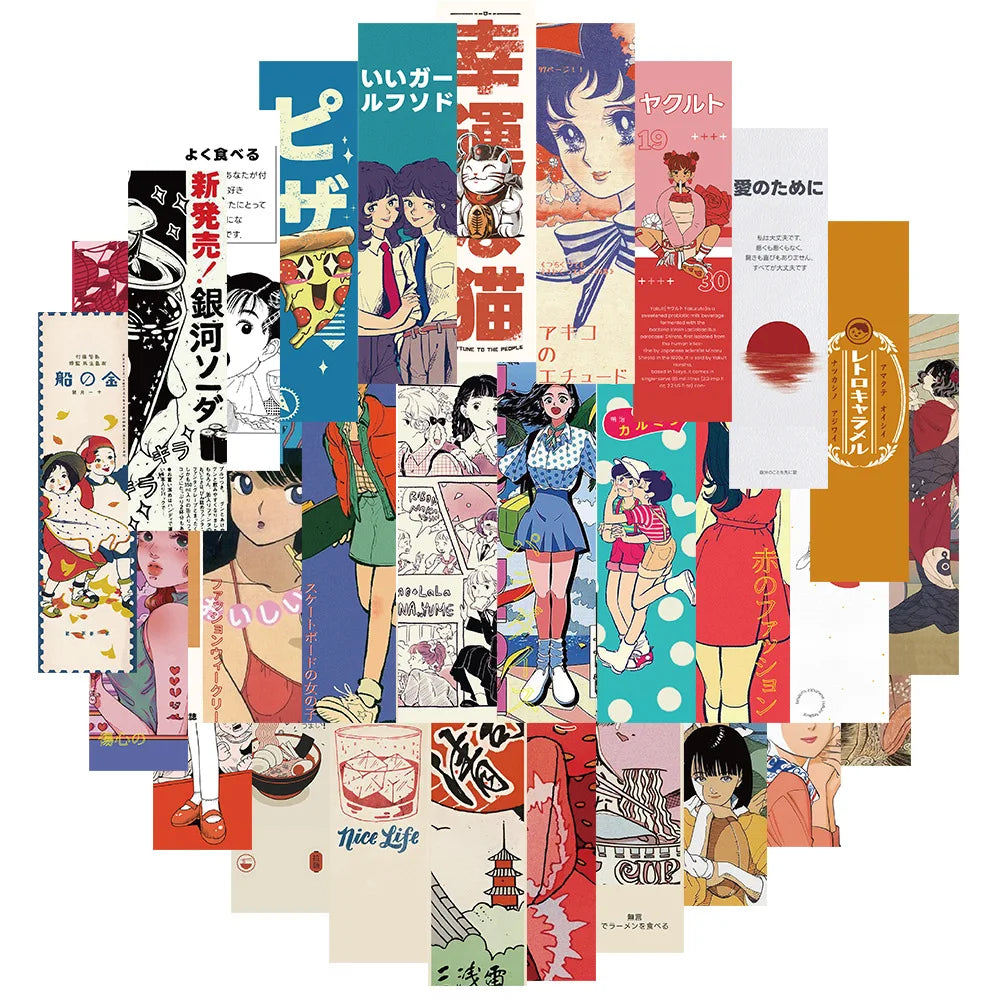 Showa Era Japanese Style Stickers Decals for DIY, Phone, Luggage, Car, Bike, Graffiti
