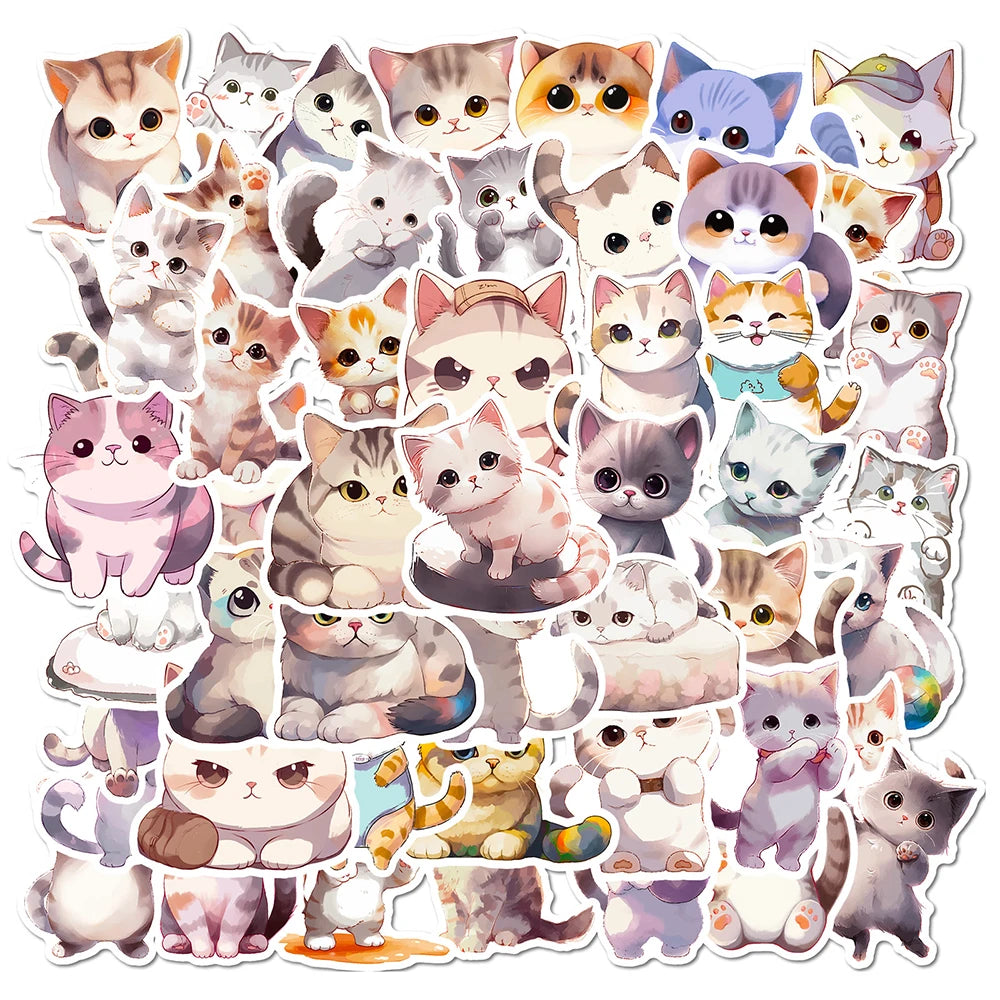 10/30/50pcs Cute Animal Cat Cartoon Stickers Kawaii Decals Laptop Scrapbook Phone Suitcase Stationery Sticker Kids Classic Toy