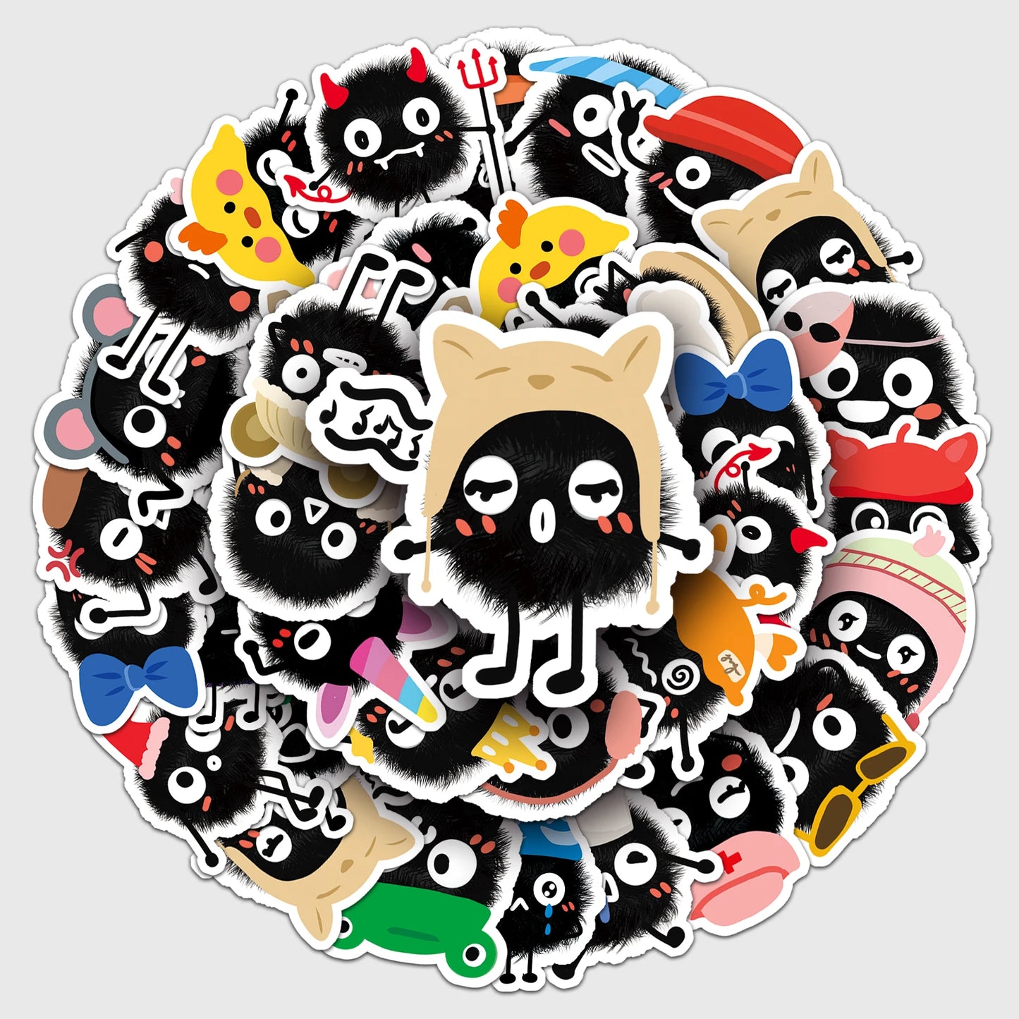 50Pcs Cartoon Coal Ball Waterproof Vinyl Stickers for Skateboard Snowboard Decals