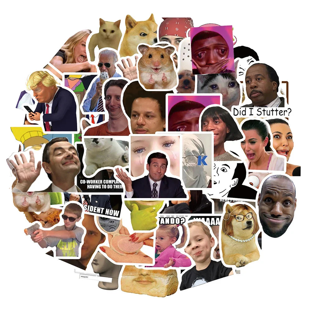Funny Meme Graffiti Stickers for Cars, Luggage, Laptop - Waterproof Cartoon Decals (10/30/50pcs)