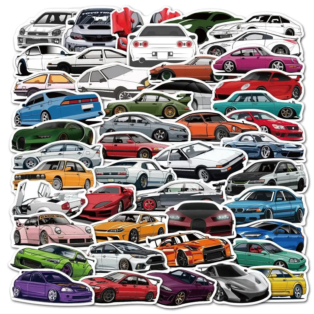 Sports Racing Car Stickers: Helmet, Bumper, Luggage, Bicycle, Snowboard, Vinyl Decals, JDM Styles (10/20/50/100pcs)