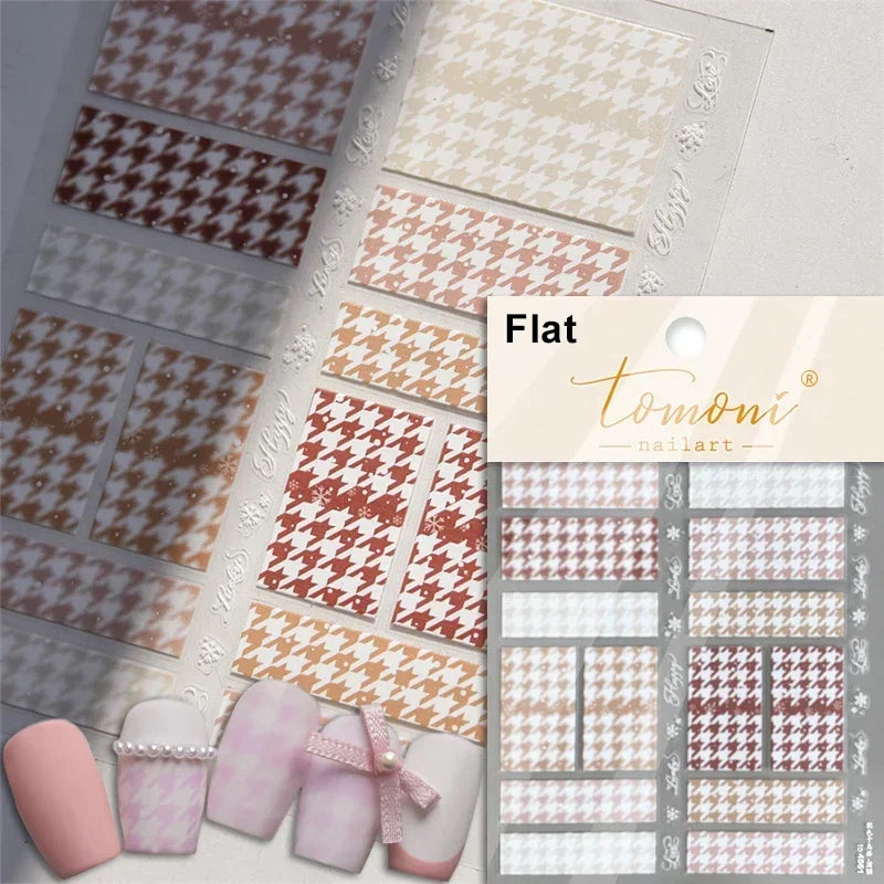 Geometric Houndstooth Nail Art Stickers - Black Khaki Brown