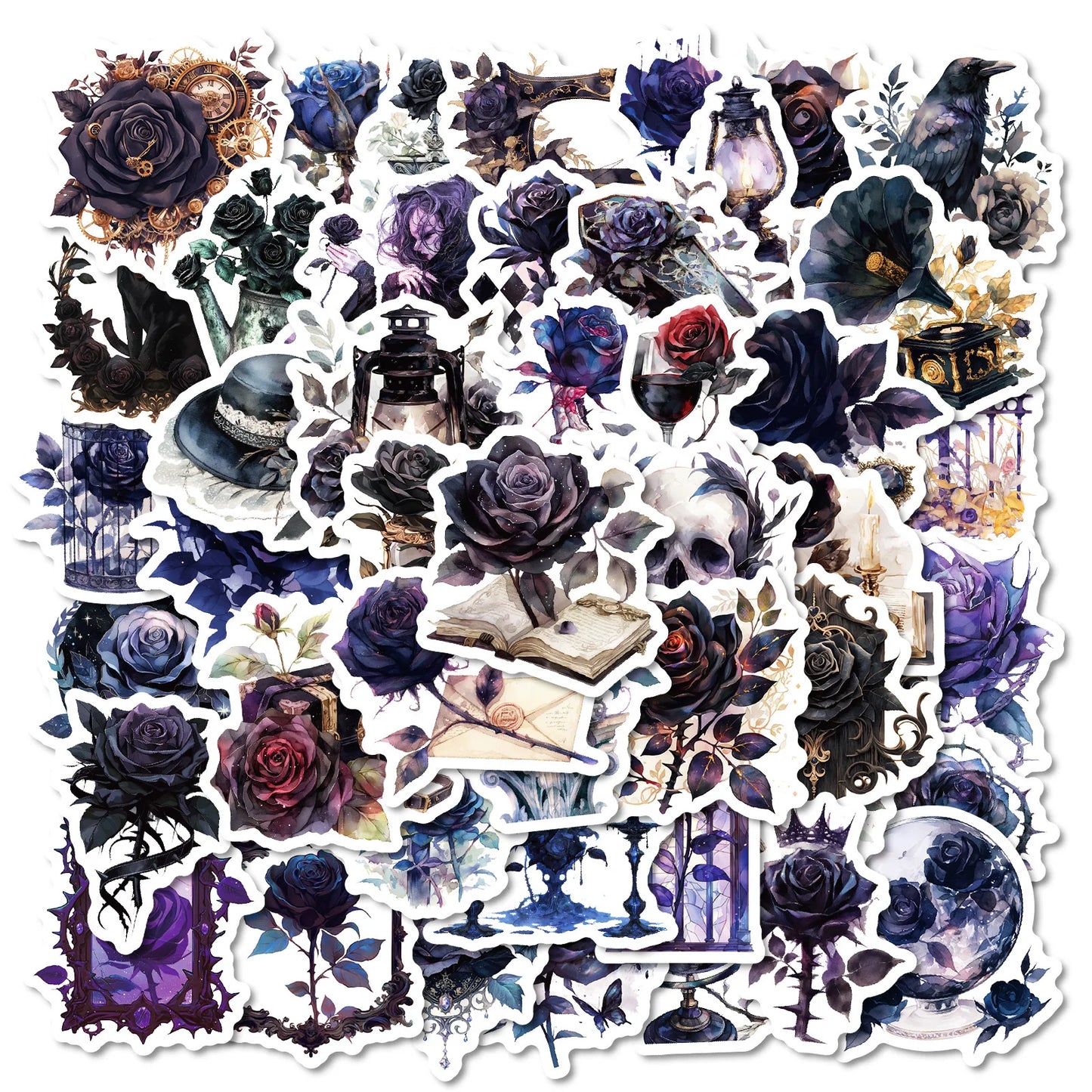 50Pcs Dark Style Rose Cartoon Graffiti Stickers for Helmet Wall DIY Decoration