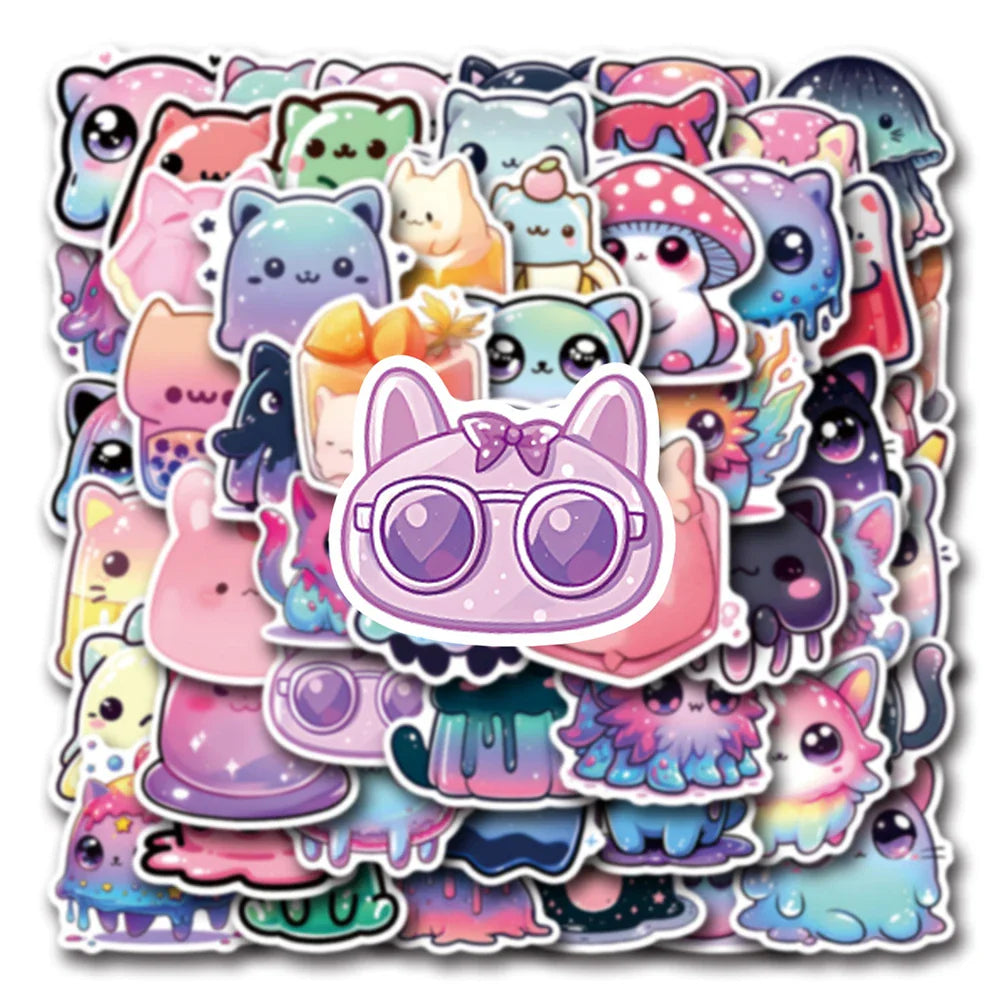 Cartoon Jelly Cat Stickers for Laptop, Fridge, Notebook, Phone - 10/30/50pcs