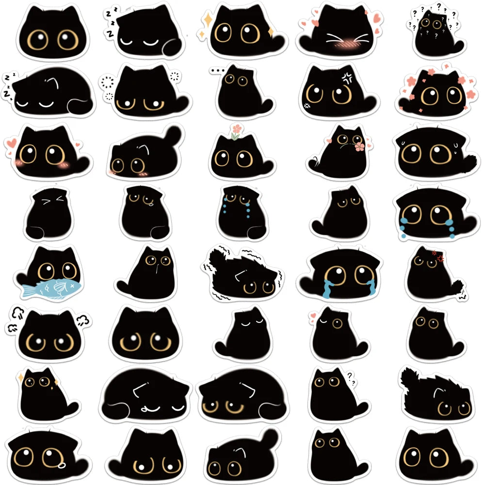 40PCS Cute Little Black Briquette Cat Stickers Waterproof Cartoon Decoration Laptop Cup Phone Suitcase Kids Gift Toy Decal