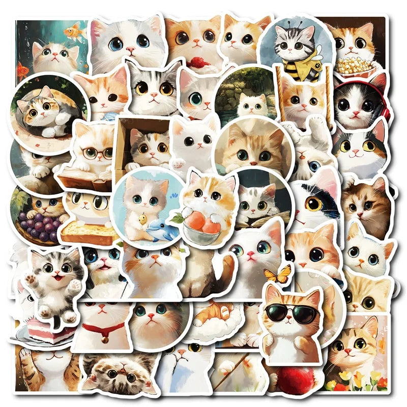 Kawaii Cat Stickers PVC 10/30/50PCS DIY Scrapbooking Supplies