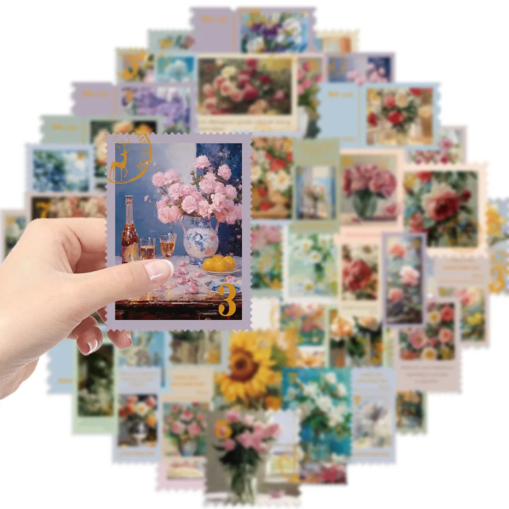 Flower Stamp Stickers Set for Scrapbook, Laptop, Phone, Guitar, Bike, Skateboard
