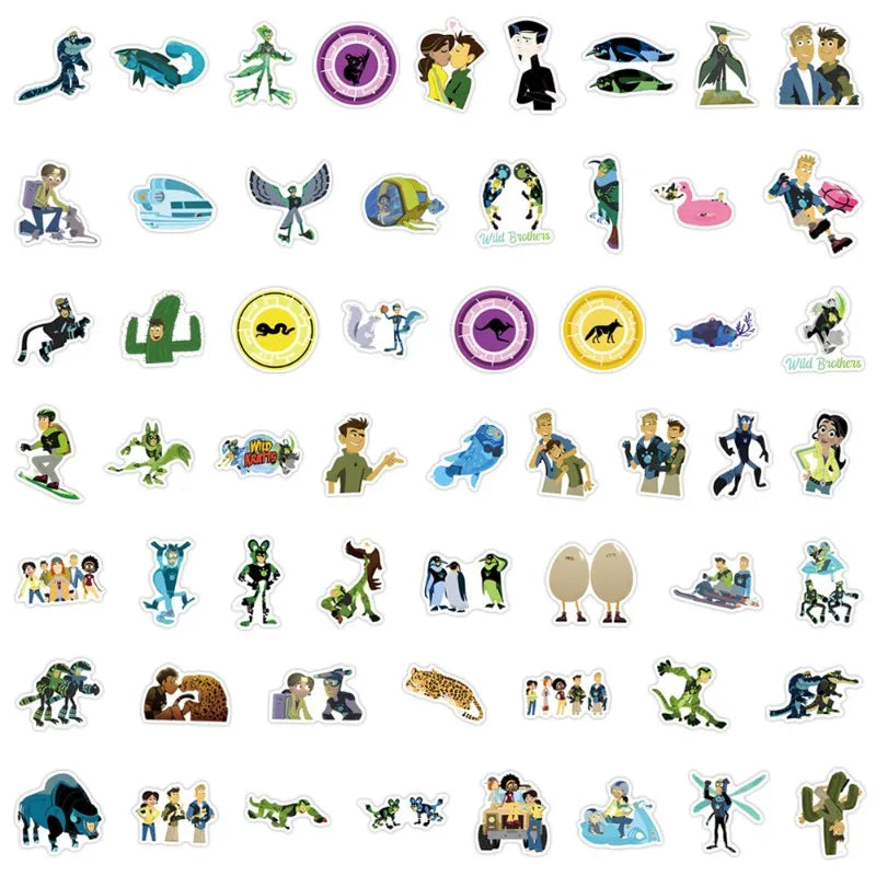 Wild Kratts Stickers 55pcs - Cartoon, Luggage, Phone, Skateboard, Computer, Refrigerator Decor