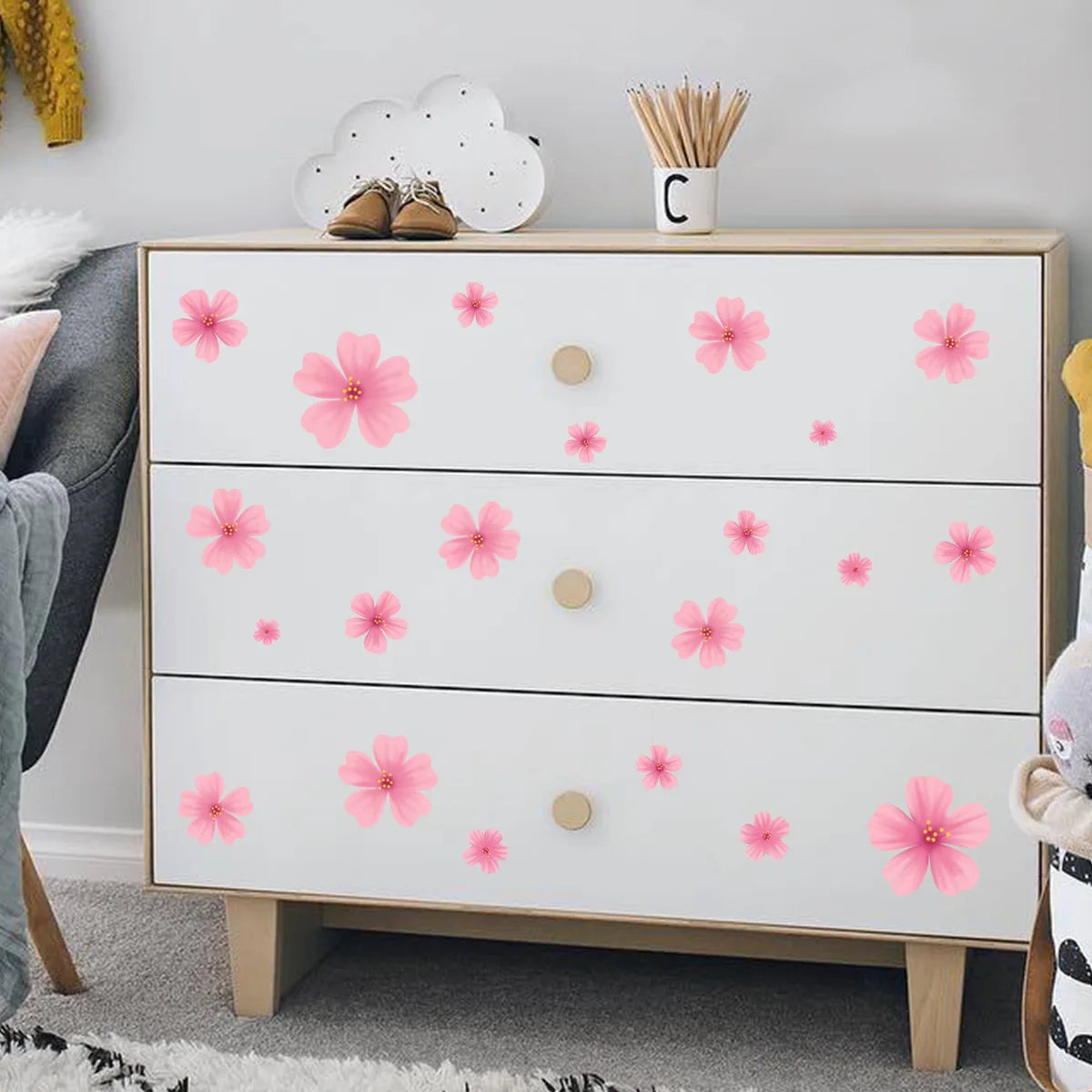 Small Pink Flowers Wall Stickers for Bedroom Living Room Home Decoration Wall Decal Self Adhesive Removeble Waterproof Mural