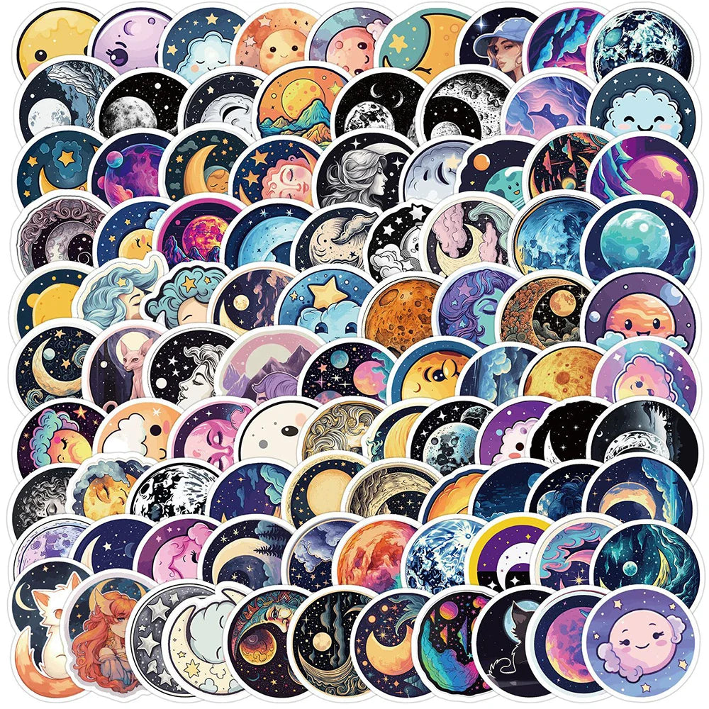 Cartoon Magic Moon Aesthetic Stickers - Waterproof Decals for Laptop, Motorcycle, Luggage, Kids Toys (10/30/50/100pcs)