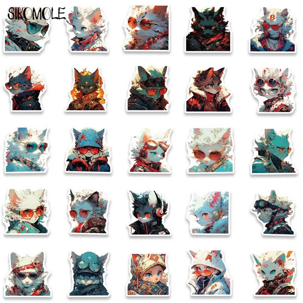 10/30/50PCS Cartoon Anime Cyberpunk Cat Anime Graffiti Stickers Kawaii DIY Travel Luggage Guitar Fridge Laptop Sticker Kid Decal