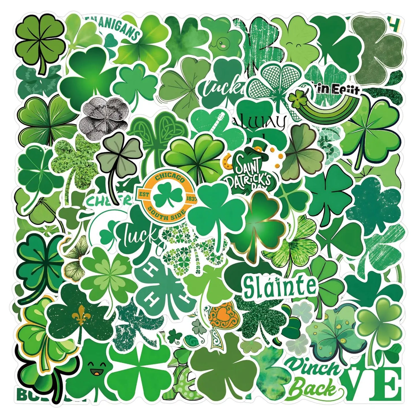 St Patrick's Day Cartoon Stickers Set - Clover Decals for Laptop, Phone, Guitar