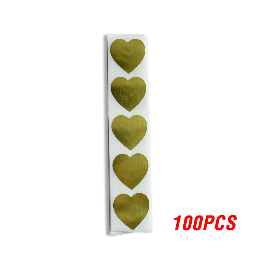 Gold Heart Seal Stickers: 100-500pcs for Wedding & Scrapbooking