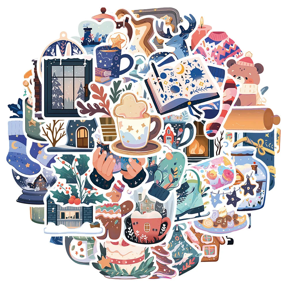 Kawaii Christmas Cartoon Stickers Set - Cute DIY Decoration for Suitcase, Notebook, Phone