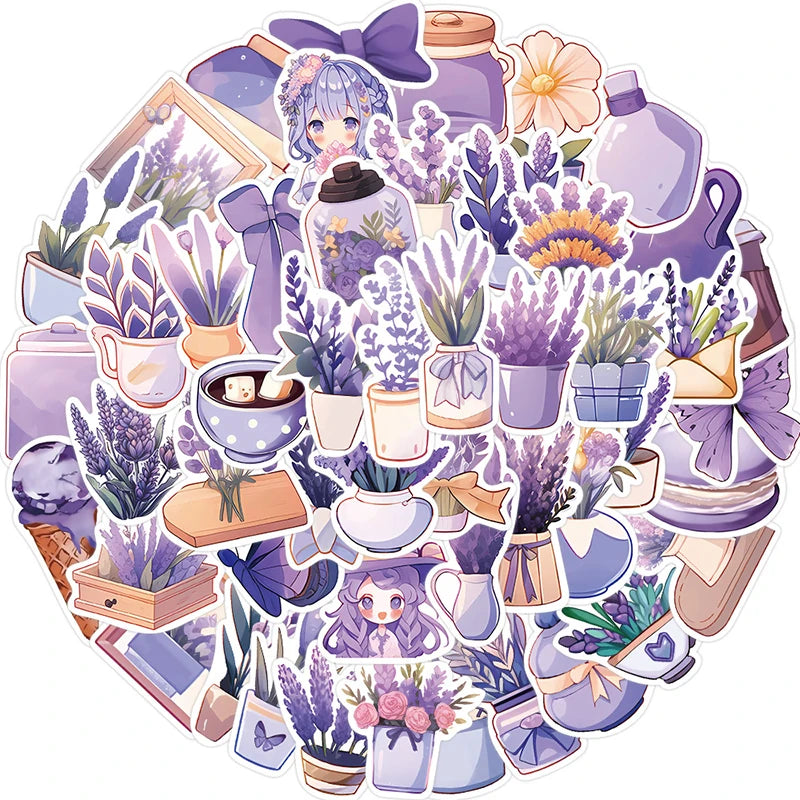 10/30/50PCS Purple Lavender PVC Sticker Aesthetic Children's Decoration Scrapbooking Korean Stationery School Supplies for Kids