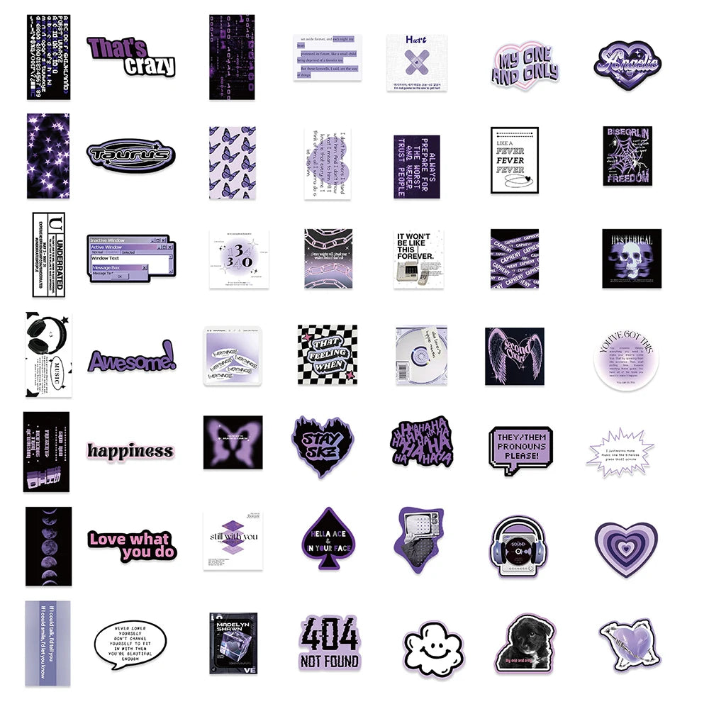 10/30/60PCS Ins Style Black Purple Stickers Aesthetic Cartoon Graffiti Toys DIY Fridge Skateboard Helmet Phone Wall Decals Toys