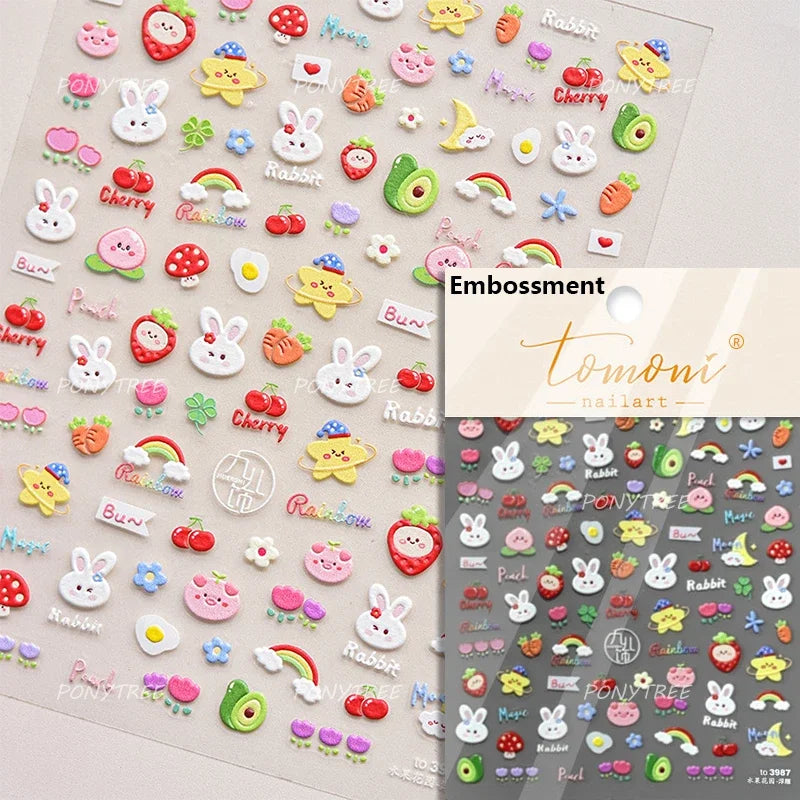 Rabbit Nurse Nail Art Stickers: Heart, Bow, Medicine Decals
