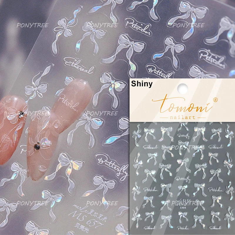 3D Bowknot Nail Art Stickers: Red, Gold, Silver, Pink