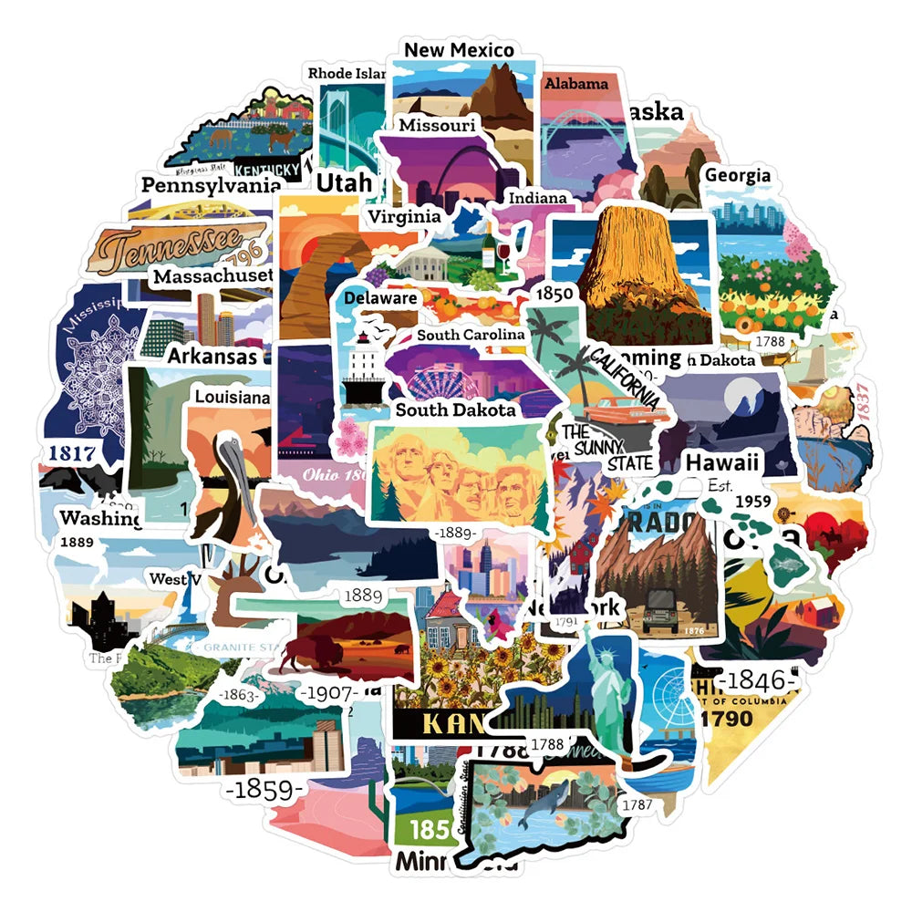 America Map Stickers 10/30/50PCS for Laptop, Luggage, Skateboard, Kid Toys, Gift