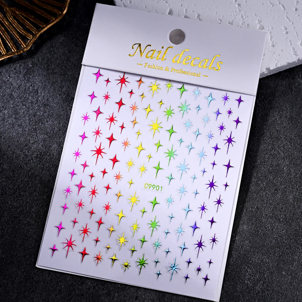 3D Metallic Star Nail Stickers Gold/Silver Y2K Manicure