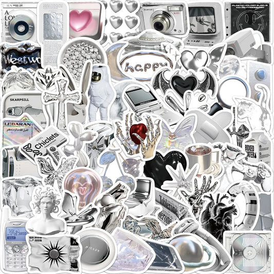 Cool Silver Graffiti Stickers: 10/30/66pcs Aesthetic Cartoon Decals for Skateboard, Guitar, Notebook, Phone, Bike