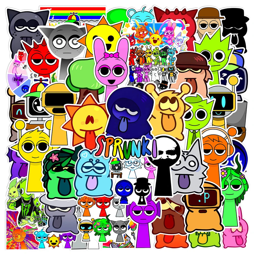 Sprunki Incredibox Stickers 10/30/50/100pcs Waterproof Decals for Skateboard, Laptop, Motorcycle, Anime, Game