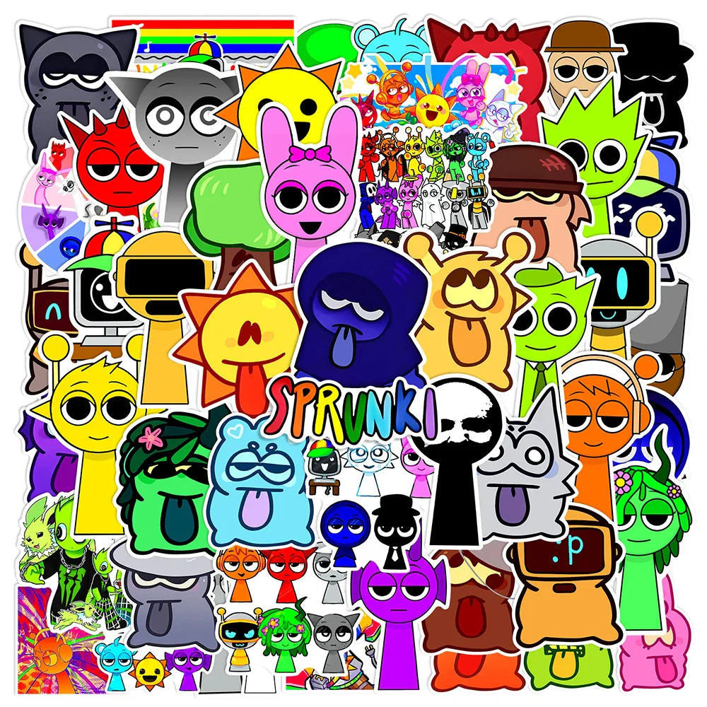 Sprunki Incredibox Stickers 10/30/50/100pcs Waterproof Decals for Skateboard, Laptop, Motorcycle, Anime, Game