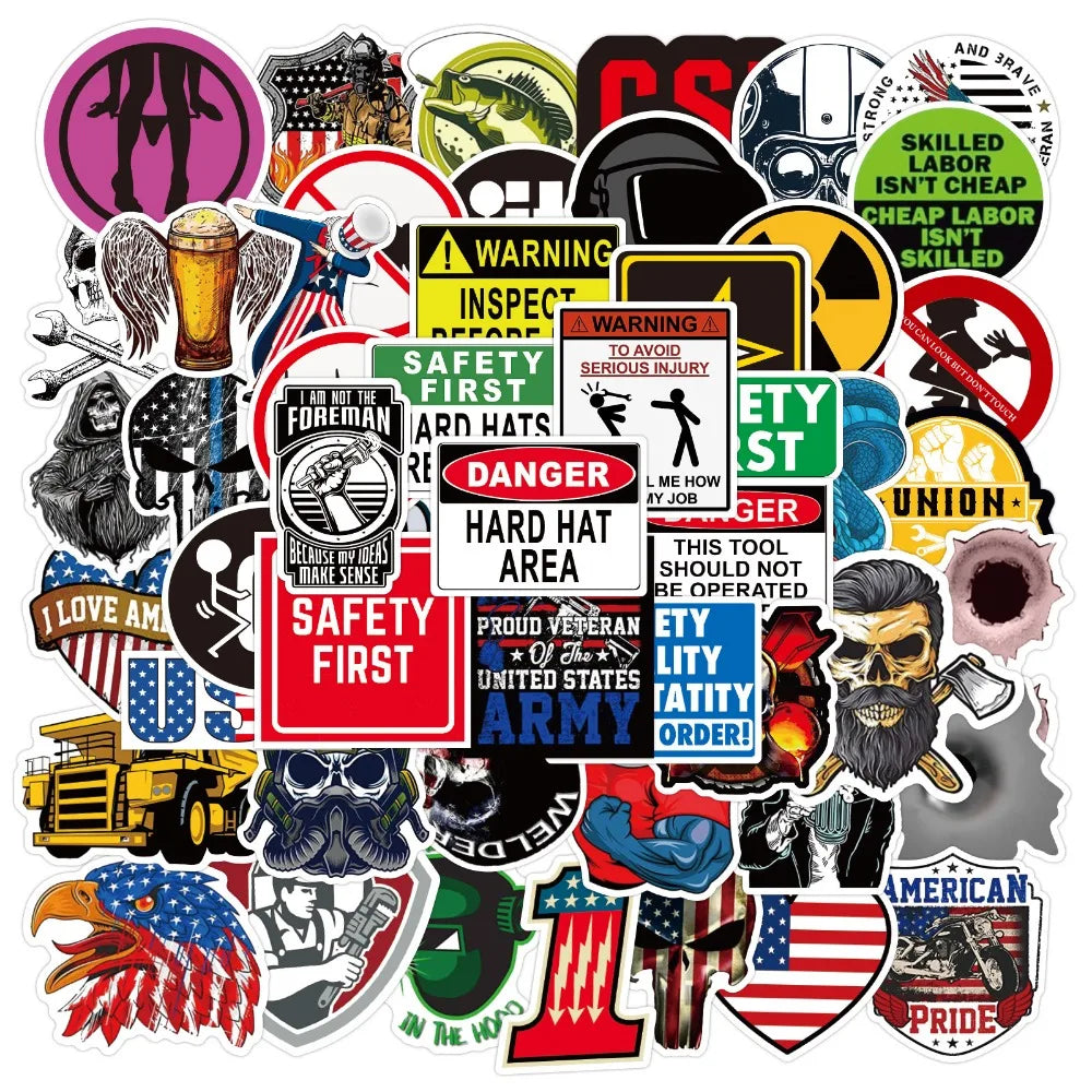 Mixed Warning Sign Stickers for Skateboard, Helmet, Phone, Laptop, Suitcase, Notebook