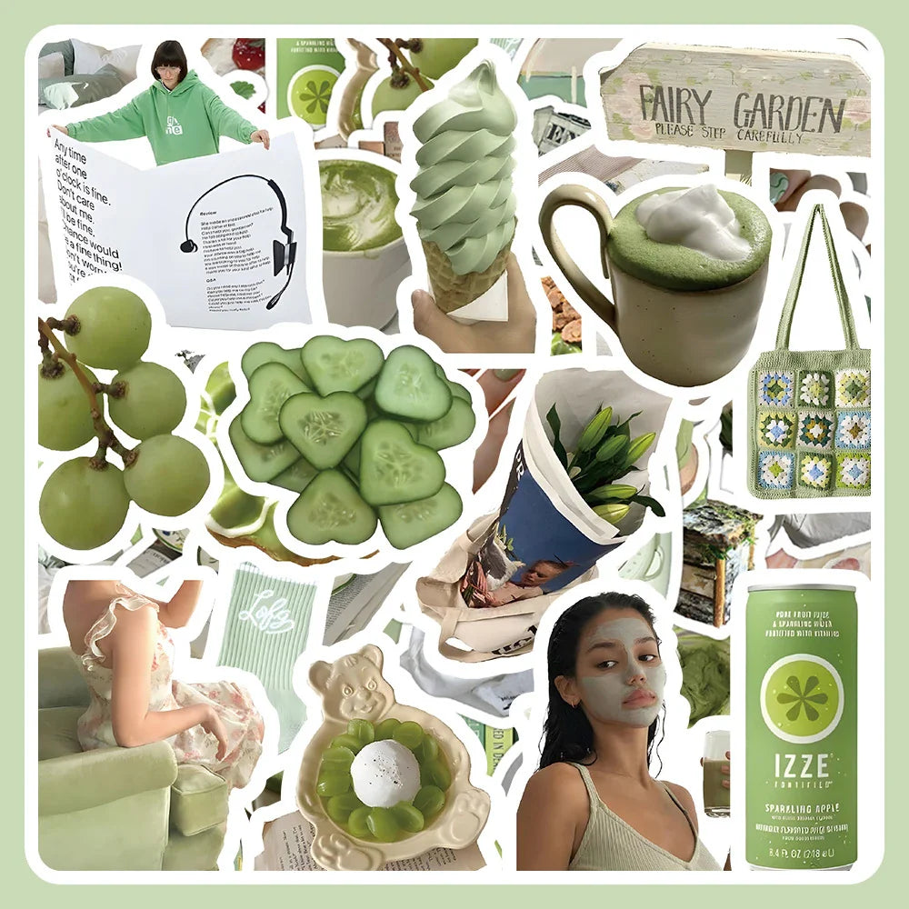 Cute Green Stickers Pack: Cartoon Decals for Scrapbook, Suitcase, Phone, Laptop, Fridge, Bike, Guitar, Car