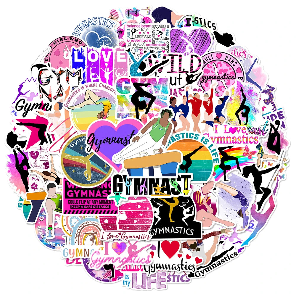 Gymnastics Stickers 10/30/50pcs Waterproof Decals for Luggage Laptop Suitcase
