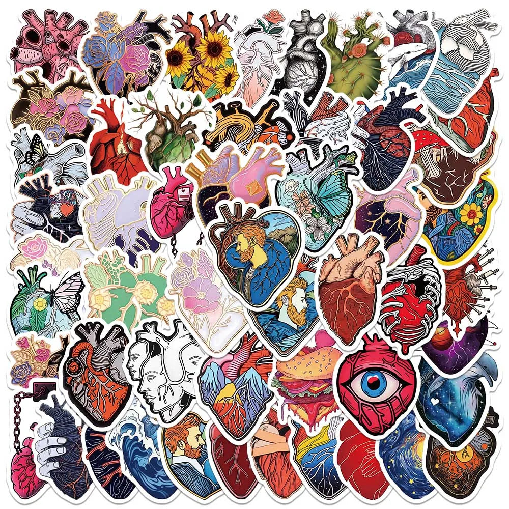 50PCS Heart Cartoon Aesthetic Stickers for Motorcycle, Skateboard, Laptop, Phone, Suitcase, Bottle, Car