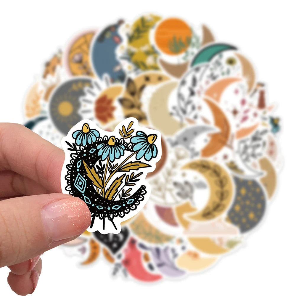 10/30/50PCS Pretty Bohemia Flower Moon Stickers Aesthetic Decoration DIY Skateboard Guitar Laptop Scrapbook Fridge Decals Toys