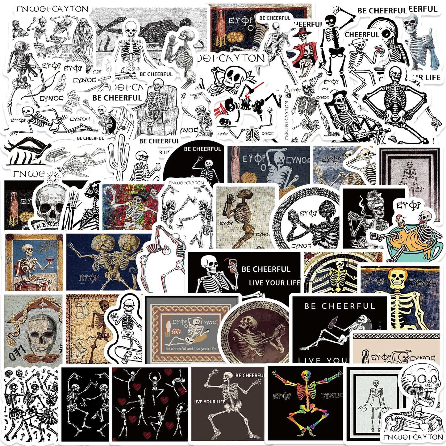 62pcs Ancient Greek Mosaic Canvas Stickers Funny Horrible Graffiti Decals Laptop Luggage Skateboard Motorcycle Scrapbook