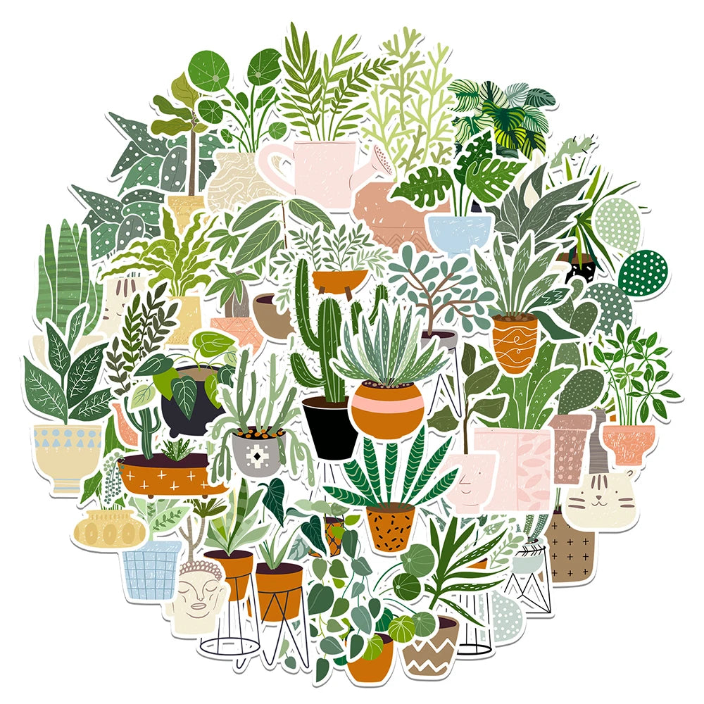 Green Plant Aesthetic Stickers - 10/20/44pcs DIY Decoration for Notebook, Suitcase, Phone, Fridge, Car, Cute Cartoon Decals