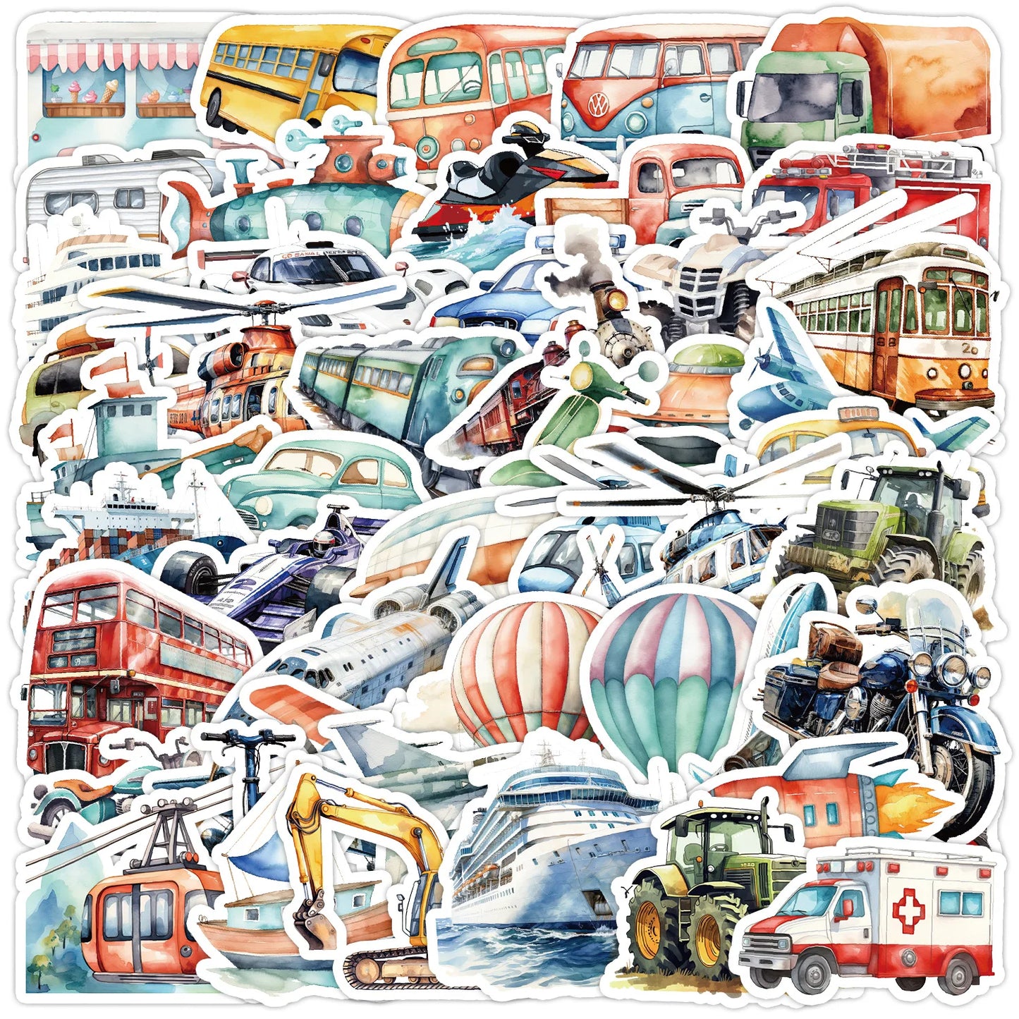 50Pcs Cartoon Vehicle Graffiti Stickers for Helmet, Wall, DIY Decoration