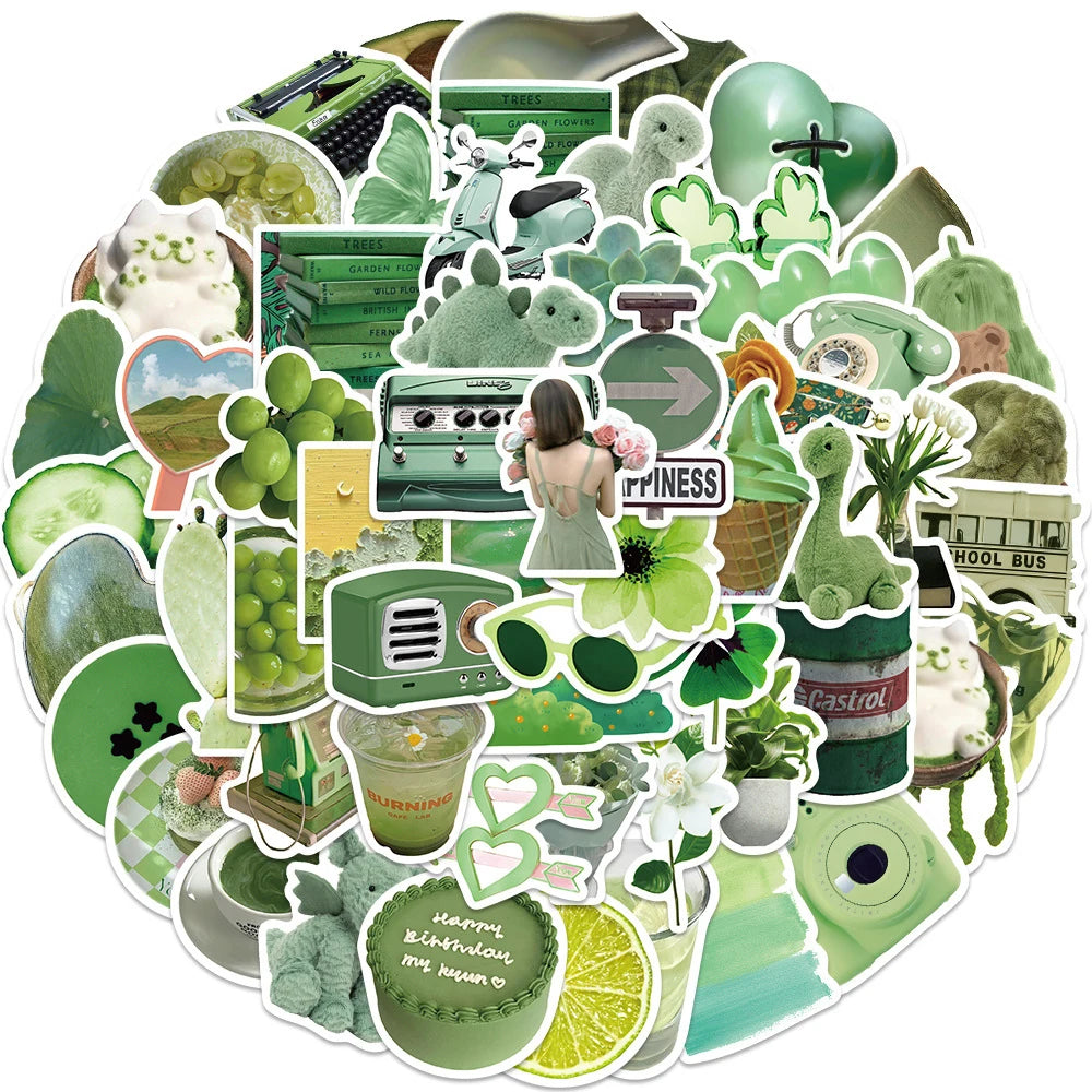 10/30/60PCS Ins Style Green Cartoon Cute VSCO Stickers Aesthetic Luggage Skateboard Phone Guitar Graffiti Sticker For Girls Kids