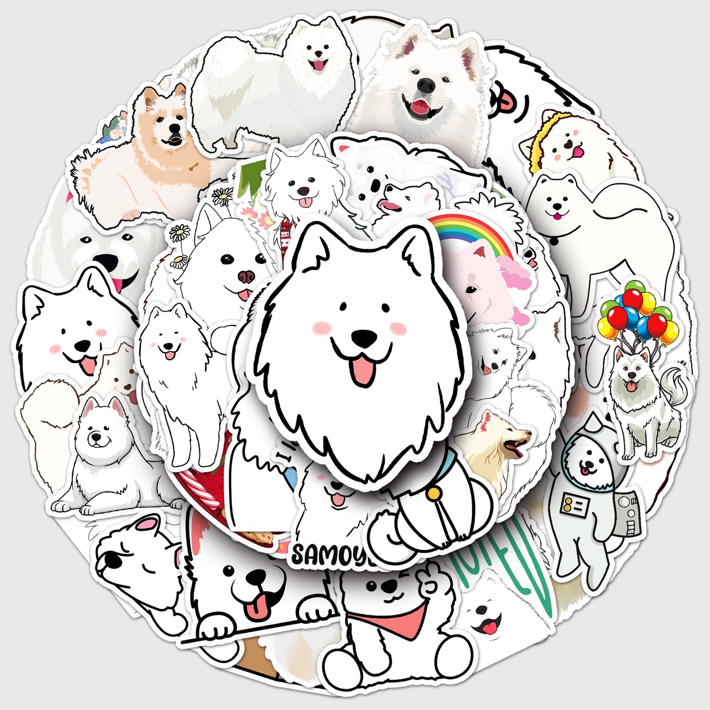 50Pcs Samoyed Dog Cartoon Waterproof Vinyl Stickers for Skateboard Snowboard Decal