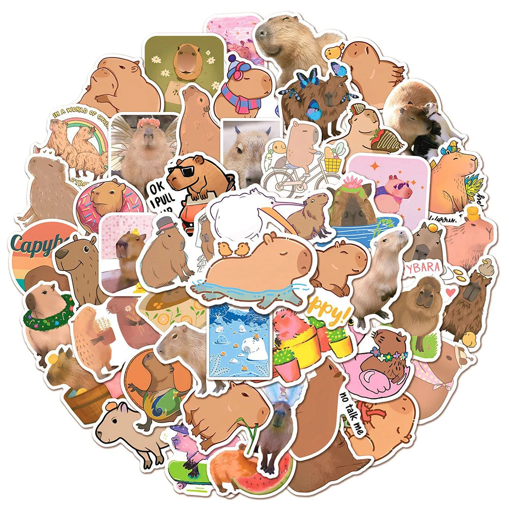 Capybara Cartoon Stickers Pack - DIY Scrapbook, Phone, Laptop, Guitar, Stationery, Graffiti Decals