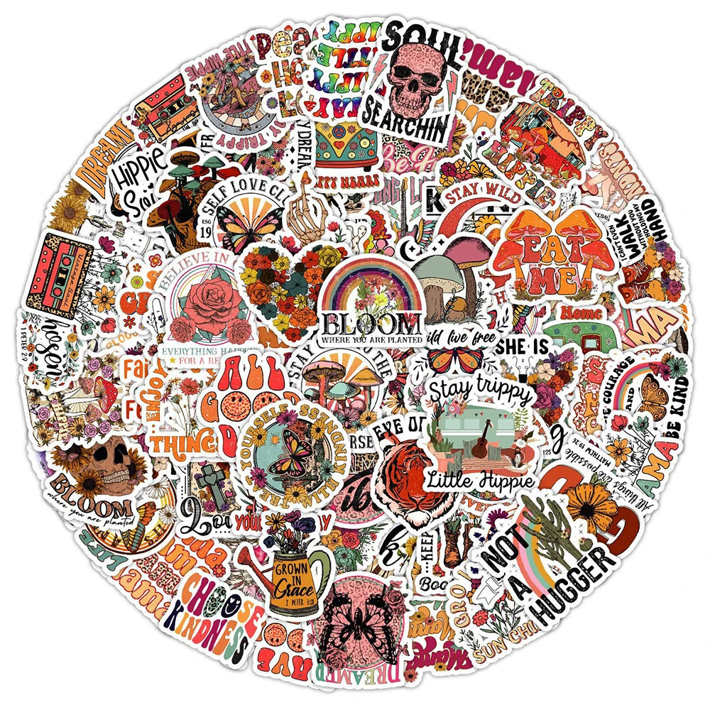 10/30/50/100PCS Vintage Cartoon Hippies Graffiti Stickers For Notebook Phone Skateboard Fridge Laptop Bike Decals Gift Kids Toy