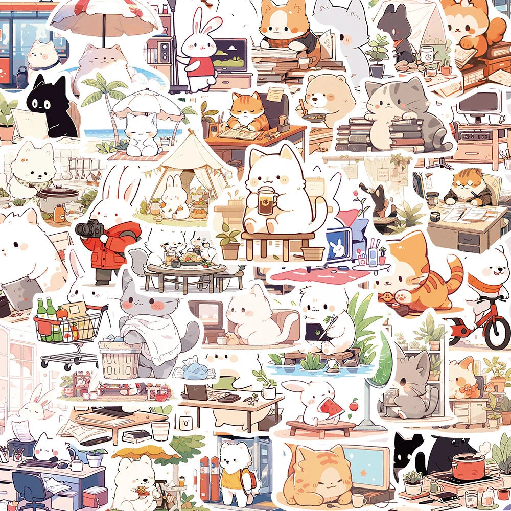 Cute Cartoon Animal Cat Stickers for Laptop, Phone, Notebook, Guitar - 10/30/50pcs