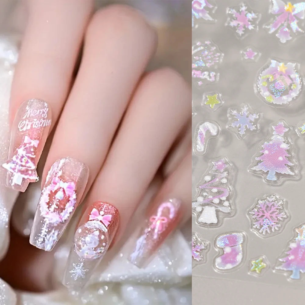 Pink Christmas Nail Stickers: Snowflakes & Stars Decals