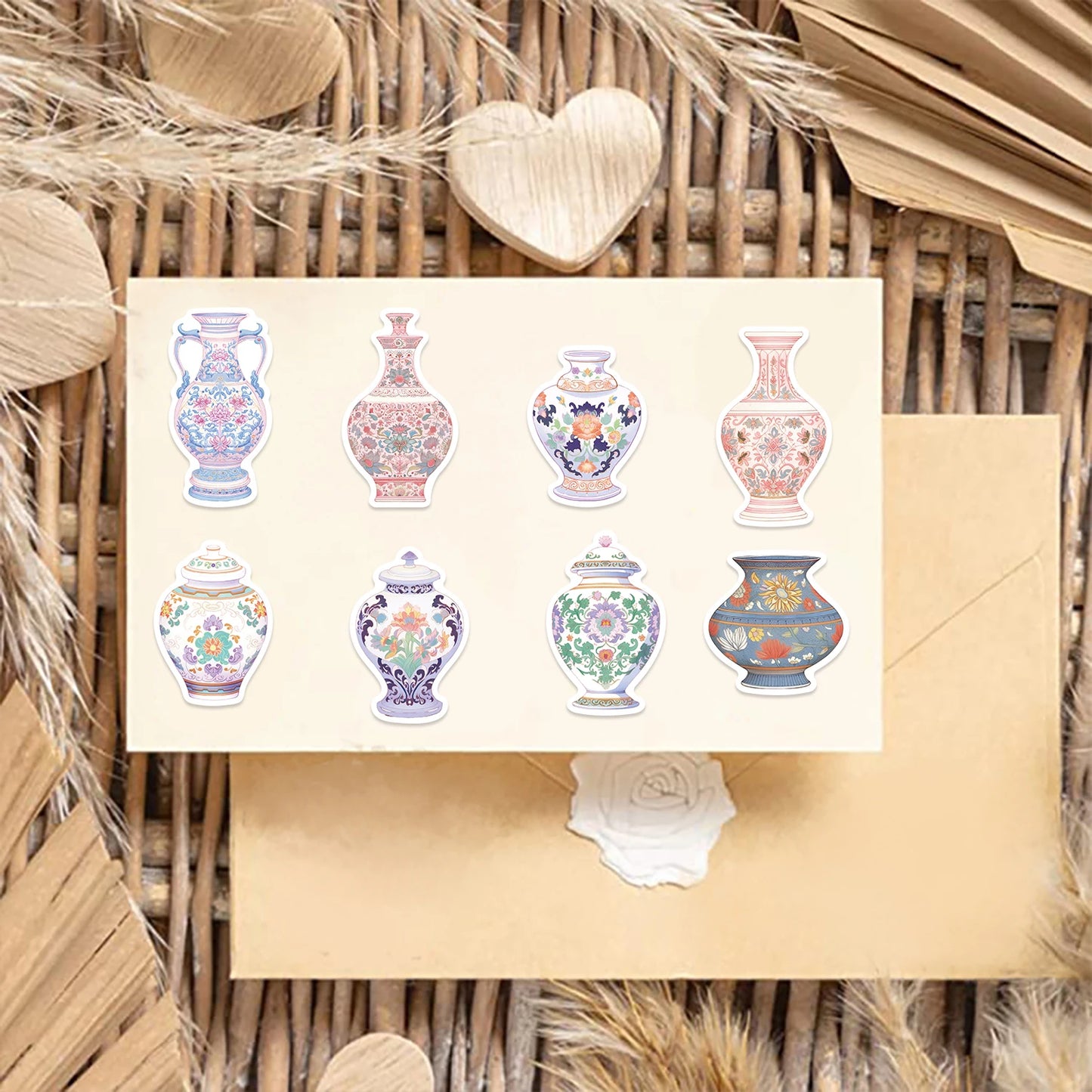52Pcs Retro Chinese Style Porcelain Design Stickers Self Adhesive DIY Skateboard Guitar Laptop Phone Decals StickerToys