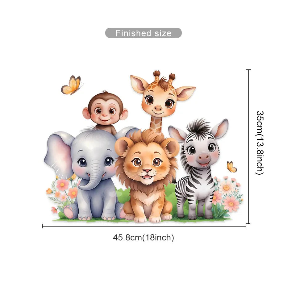 Cartoon Lion Elephant Wall Stickers Kids Room Decor